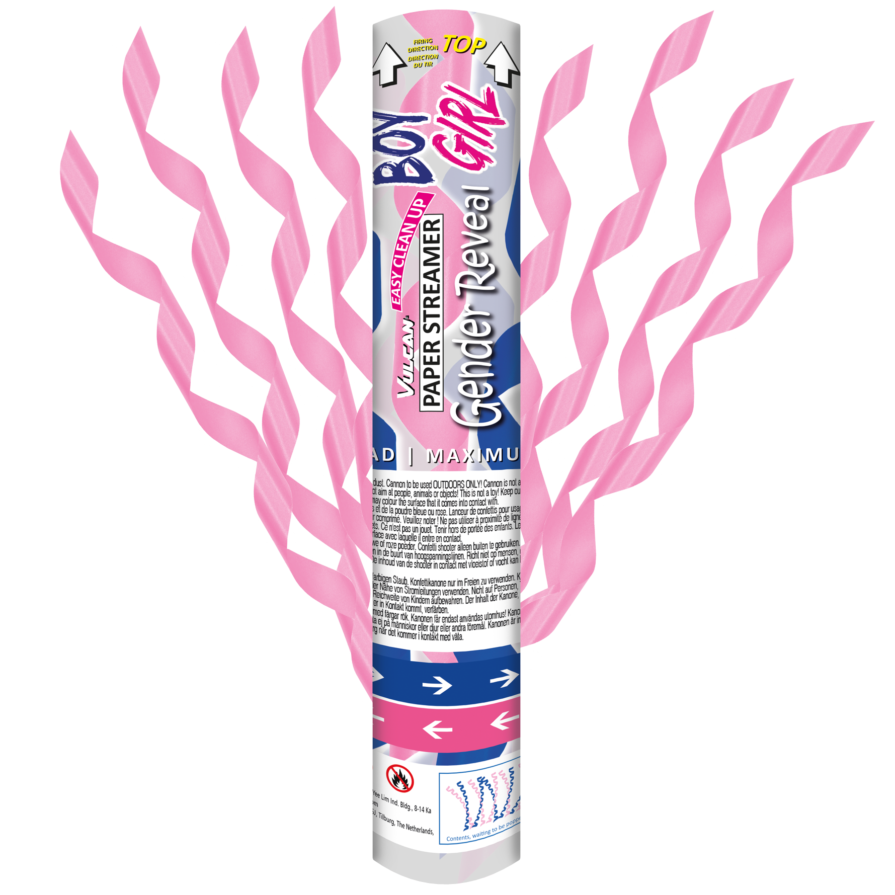 96712_1 Confetti shooter 3-pack GENDER REVEAL PINK STREAMERS - Image 1